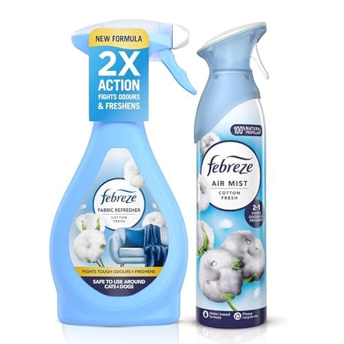 Image of Febreze Fabric Spray 500ml & Air Mist 185ml Cotton Fresh – Odour Eliminator Fabric Refresher & Air Freshener Spray Duo for Home, Car, Upholstery & Bedding – Long Lasting Freshness
