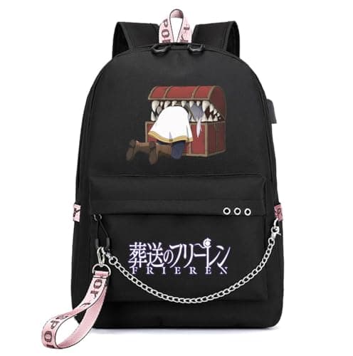 Image of Sageam Unisex Anime Frieren: Beyond Journey's End Backpack with USB Charging Port Classic School Bags with Keychain Casual Daypacks for Students
