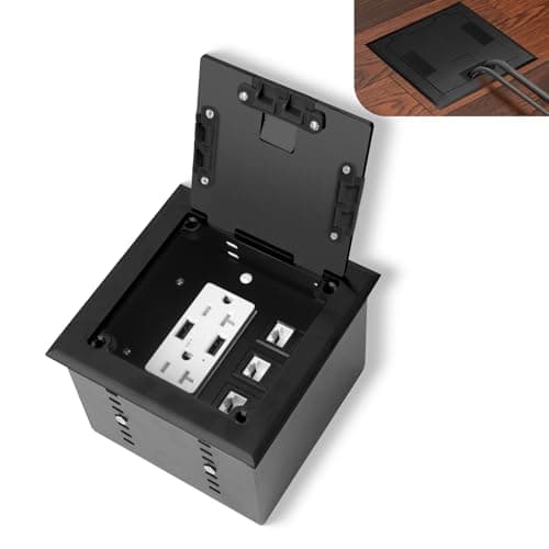 Image of KYHSHJ Recessed Flat Hidden Socket Kit with 2 * 20A Receptacle,4.8A*2 USB-A Ports +3-Port RJ45 Datacom Receptacle. Internal Height Adjustable,Corrosive Resistant Hardware,Black