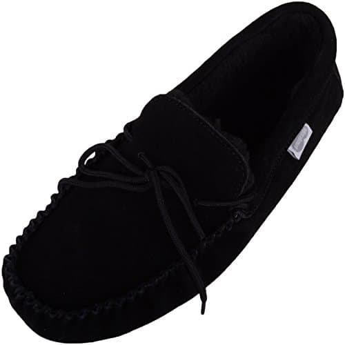 Image of SNUGRUGS Men's Monty Suede Wool Rubber Sole Moccasins, Black 15 UK / 49 EU