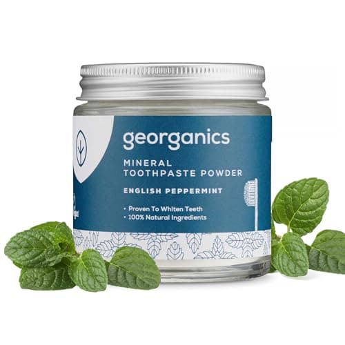 Image of Georganics Mineral Toothpaste Powder - Peppermint - Stain Removing & Teeth Whitening Powder - 100% Natural - SLS, Glycerine & Fluoride Free - Certified Cosmos Natural, Vegan & Cruelty-Free - 60ml