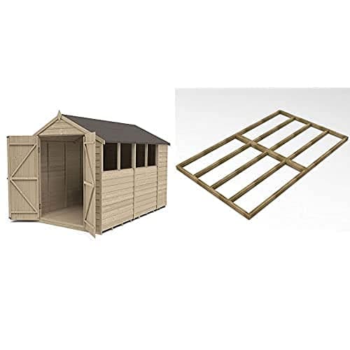 Image of Forest Garden Overlap Pressure Treated 10x6 Apex Shed - Double Door with Forest 10 x 6 Shed Base for Forest Overlap Sheds