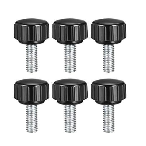 Image of sourcing map 6pcs Knurled Clamping Knobs M5 x 15mm Metric Zinc Plated Carbon Steel Male Thread Thumb Screw on Type 16mm Plastic Round Head Threaded Hand Bolt Stud Knobs Black
