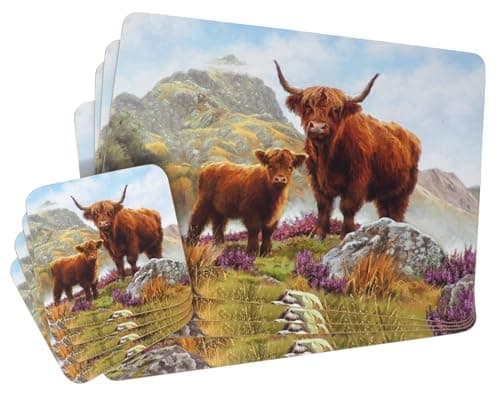 Image of Highland Cow Dinner Matching Placemats & Coasters - Set of 4