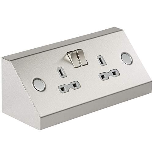 Image of Knightsbridge SKR008 13A 2G Mounting DP Switched Socket - Stainless Steel with grey insert, Silver