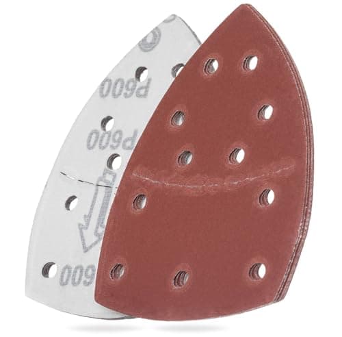 Image of YoiYee 600 Grit Sanding Sheet Set, Mouse Detail Sander Sandpaper, Delta Triangular Sand Paper Pad, Hook and Loop Fastening, 11 Holes, Accessories for Multi-Sander, Red, 10 Pack