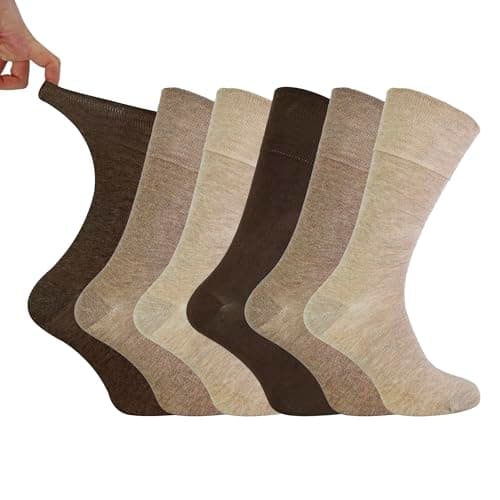 Image of IOMI Footnurse - Mens 6 Pairs Cotton Non Elastic Diabetic Socks With Honeycomb Top (6-11, Beige)