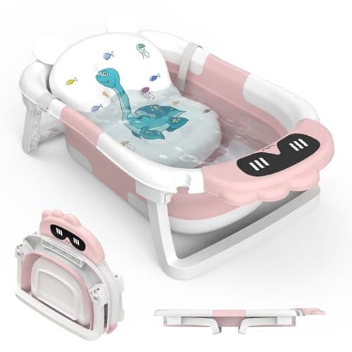 Image of Baby Bath Foldable Tub Collapsible Bathtub Baby Bath Essentials for Newborn with Seat Support Cushion Stand Folding Baths for Toddler 0-12 Months Travel Portable Infant Tubs Soft Bathing Kids