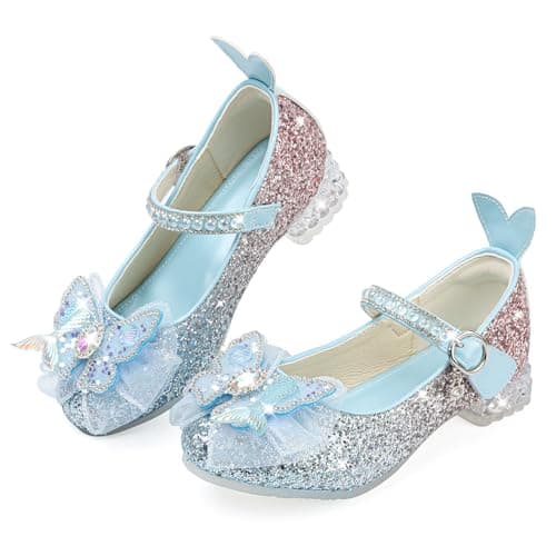 Image of GOGOUP Girls Mary Jane Dress Shoes Glitter Princess Shoes Low Heels Toddler Party Wedding Birthday Prom Cosplay Shoes Kids Ballet Dance Shoes Gradient Blue UK1