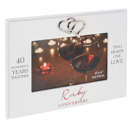 Image of Shudehill Giftware Heartfelt Words Anniversary 6x4 White Hearts Photo Frame - 25th Silver, 40th Ruby, 50th Golden (40th)