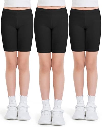 Image of Auranso Girls Cycling Shorts 5-6 Years PE Dance Short Leggings Kids Summer Over Knee Half Length Cycle Shorts 3 Pack Black