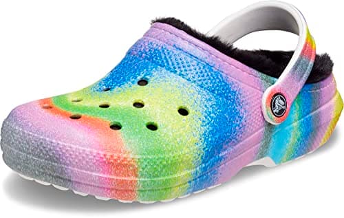 Image of Crocs Unisex-Adult Classic Lined Tie-Dye Clog, White/Multi Spray Dye, 12 UK Men / 14 UK Women