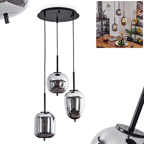Image of Hanging Light Verbania, 3-Flame Ceiling lamp Made of Metal/Glass in Black/Chrome, Modern Pendant Light with Glass lampshades, 3 x E14 Socket, Height max. 128 cm, Without Bulbs