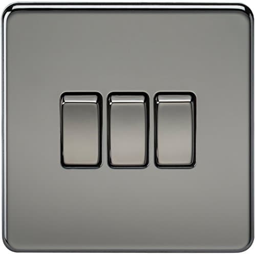 Image of Knightsbridge SF4000BN Screwless 10 A 3-Gang 2 Way Switch, Black Nickel