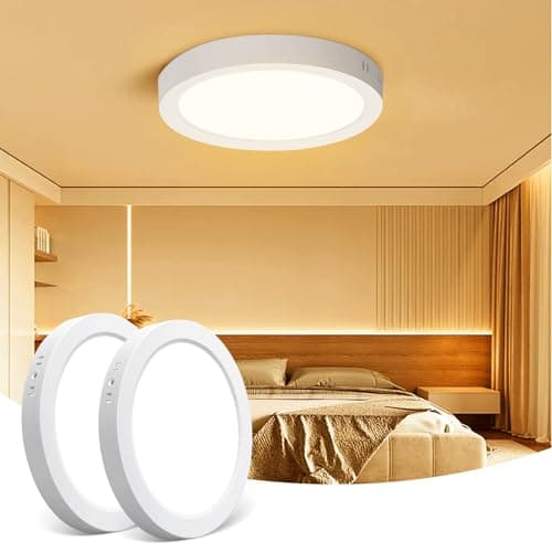 Image of Aigostar 18W LED Ceiling Light, 2 Pack 1980LM Hallway Light Ceiling, Small Round LED Ceiling Panel 3000K, 165W Equivalent, Flush Ceiling Light for Kitchen, Bedroom, Porch