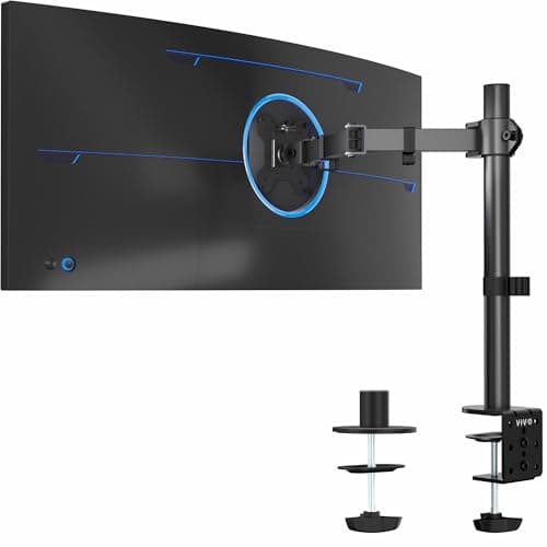 Image of VIVO Single Monitor Arm Desk Mount, Holds Screens up to 32 inch Regular and 38 inch Ultrawide, Fully Adjustable Stand with C-Clamp and Grommet Base, VESA 75x75mm or 100x100mm, Black, STAND-V001