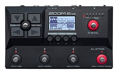 Image of ZOOM B2 FOUR Bass Multi-Effects Pedal with amp and DI emulation for stage, studio, and recording, with looper and rhythm machine, UK-Version