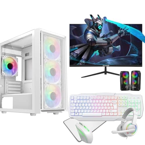 Image of EZZTECH Gaming PC Bundle, RTX 3050 Graphics Card, Intel Core i7, 16GB RAM, 256GB SSD+1TB HDD, 500W 80+ PSU, RGB Gaming Case, WIFI, Windows 11 Pro, 22” Monitor Bundle (White)