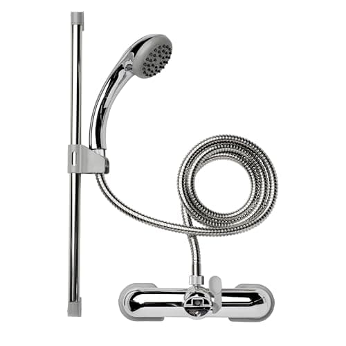 Image of Croydex Shower Head and Hose Mixer Set with Riser Rail - 1.5m Shower Hose and Handset with Rub Clean Nozzles, Easy Install Wall Mounted Rail for Bathrooms - Ideal Hot & Cold Water Mixer (Chrome)