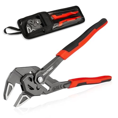 Image of HAUTMEC Adjustable Pliers Wrench, 250mm Smooth Jaw Parallel Pliers, Adjustable Spanner, CR-V Steel & Phosphated Rust-Resistant, SAE/Metric Scale, Storage Belt Pouch for Professional Plumbing & DIY