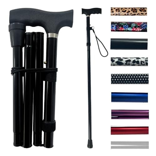 Image of Life Healthcare Folding Walking Stick–Adjustable Height Lightweight Aluminium Cane for Elderly Disabled Men & Women–Non-Slip Rubber Tip Ergonomic Handle & Travel-Friendly Design (Black)