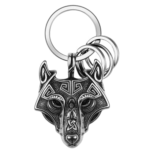 Image of Oidea Viking Keychain for Men: Vintage Celtic Knot Wolf Head Key Chain Stainless Steel Key Rings Norse Amulet Jewelry Birthday Father's Day Gift for Him Dad Husband, Silver