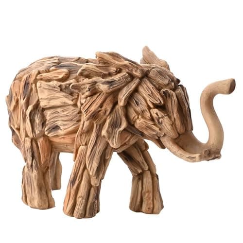 Image of Widdop and Co. - Naturecraft - Driftwood Collection - Wood Effect Standing Elephant Statue/Figurine/Decorative Ornament - Homeware For Animal Lovers & Wildlife Enthusiasts.