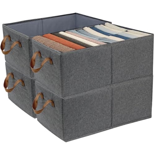 Image of SYEXDZON Storage Baskets, Collapsible Storage Box, Set of 4 Fabric Wardrobe Storage Organisers with Handles, for Shelves Toys and Clothes, 47*28*20cm