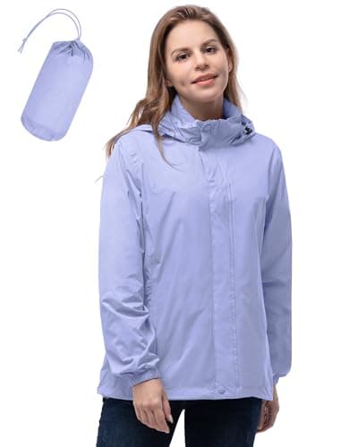 Image of 33,000ft Women's Lightweight Rain Jackets Hooded Breathable Packable Running Raincoats Active Trench Windbreaker with Hideaway Hood for Cycling Hiking (Light Purple XS/UK 8)