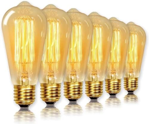 Image of Levidon ST64 Vintage Light Bulbs with E27 Edison Screw Cap, Squirrel Cage Shaped Filament Bulb, 60W 2200K Warm White Dimmable, Pack of 6