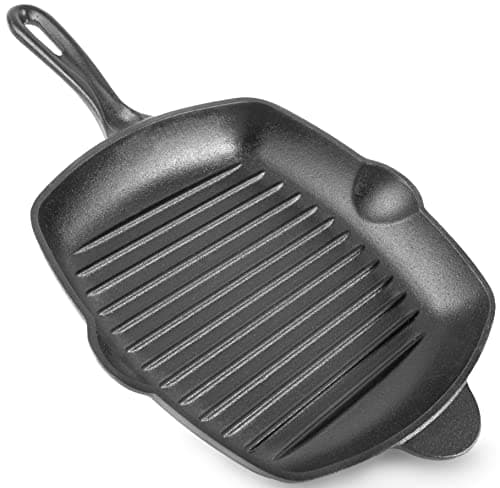 Image of nuovva Pre-Seasoned Cast Iron Griddle Frying Pan - Square Enamelled Grill Pan - 28cm (Black)