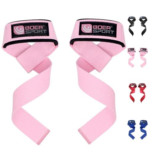Image of Weight Lifting Straps for Deadlift & Pull Ups – 62cm Long Polyester Webbing with EVA Cushion, Adjustable Loop, Anti-Slip Gym Grips for Powerlifting, Bodybuilding (Pink)