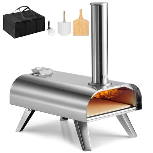 Image of VonHaus Pizza Oven Outdoor – For Tabletop with Accessories, Peel, Chopping Board, Cutter, Storage Bag – Stainless Steel, Pellet Fuelled, Removable Chimney, Foldable Legs – For up to 12” Dough