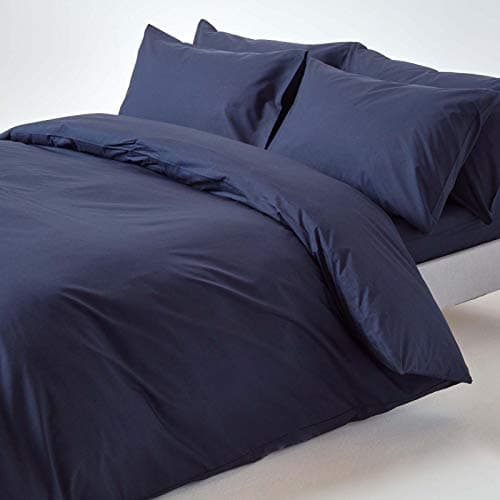 Image of HOMESCAPES Navy Blue Pure Egyptian Cotton Duvet Cover Set Single 200 TC 400 Thread Count Equivalent Pillowcase Included Quilt Cover Bedding Set