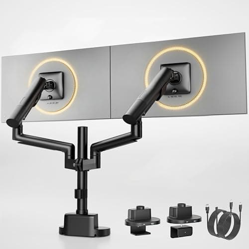 Image of monTEK Dual Monitor Arm Desk Mount with Smart USB Hub, Heavy Duty Adjustable Mount for 17 to 35 Inch Flat/Curved Screens, Max Load 11kg, Tilt Swivel Rotation, VESA 75/100mm, Black