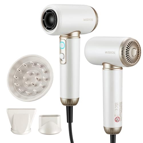 Image of Muse & Rose High Speed Hair Dryer, Negative Ion Frizz Control, 4 Temperature Modes, Blow Dryer, Cool Shot, Auto-Clean Function, Lightweight Hair Dryer with Voltage Protection, MU-8711 (White)