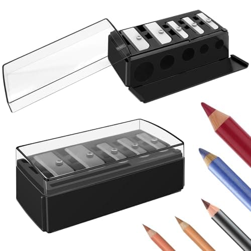 Image of 2-Pack 5 Hole Cosmetic Pencil Sharpener, Makeup Pencil Sharpener with Lid-Long Point Eyeliner Sharpener,Eyebrow and Lip Liner Sharpener for Women,Portable Manual Makeup Tool (Black)