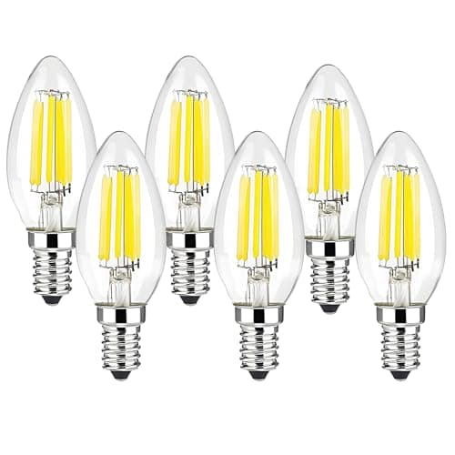 Image of Jiotouhu E14 LED Candle Bulb Dimmable 6w 60W Equivalent Cool White 6500K SES(Small Edison Screw) LED Chandelier Bulbs C35 Vintage Filament Energy Saving Candelabra Light Bulb 6 Packs