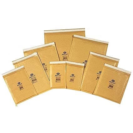 Image of 5 of Each Gold Jiffy Airkraft JL000 / JL00 / JL0 / JL1 & JL2 Bubble Lined Padded Mailers