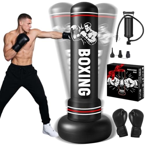 Image of Punching Bags for Adults, 75''/190cm Free Standing Punch Bag with Boxing Gloves and Air Pump, Inflatable Boxing Bag for Karate Training MMA Muay Thai Gifts for Men Women