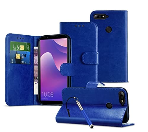 Image of Wallet Phone Case Compatible with Alcatel Pixi 4 (4.0") Kickstand Stand Case Leather Cover [Card Holder Slots] Magnetic Closure Compatible with Alcatel Pixi 4 (4.0") 4034 [Dark Blue]