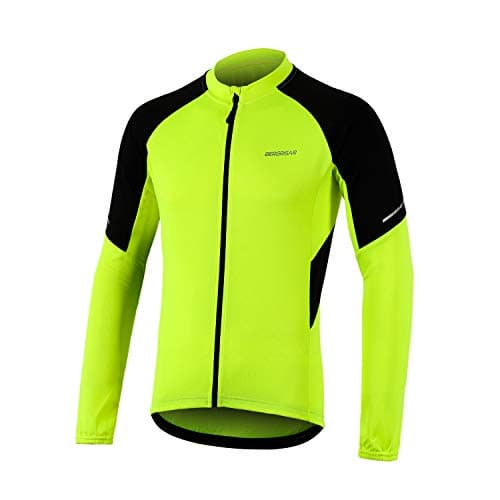 Image of BERGRISAR Men's Cycling Jersey Tops Long Sleeve Mountain Bike Bicycle Shirts with 3+1 Rear Pockets BG012 Green Size Medium