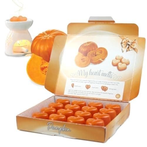 Image of Pumpkin Wax Melts - 16 x 0.176 Ounce Heart Shaped, Strong Pumpkin Scented Wax Melts in an Elegant Presentation Gift Box - Spotless Leopard - Perfect Scented Gift - Made in UK