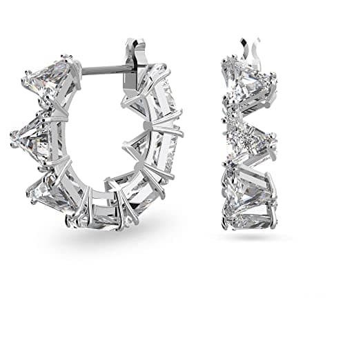 Image of Swarovski Small Hoop Earrings, White Triangle Cut Crystal Earrings in a Rhodium Plated Setting, from the Ortyx Collection