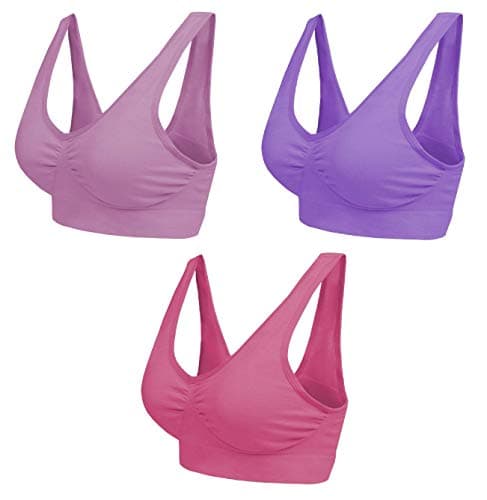 Image of Boolavard New Seamless Sports Style Bra Crop Top Vest Comfort Stretch Bras Shapewear (L, Lilac Purple and Dark Pink)