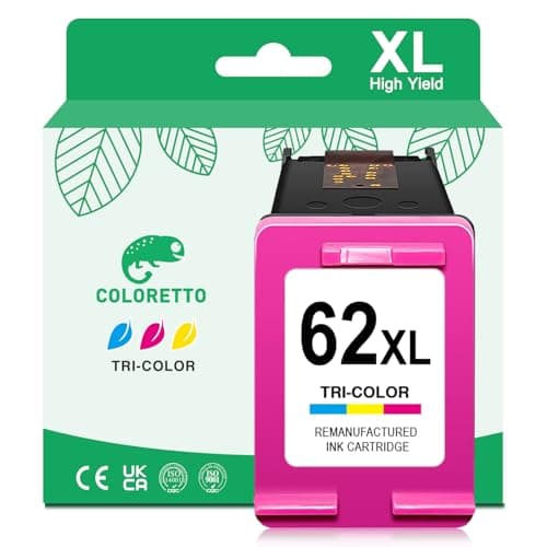 Image of COLORETTO 62XL for HP 62 XL Colour Ink Cartridges Envy 5546 5540 5544 5541 5644 7640 5547 Officejet 250 5740 5470 200c High Yield 62 Printer Ink Replacement