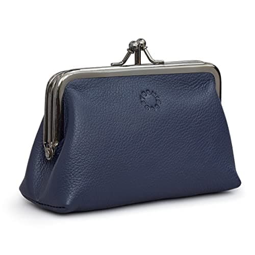 Image of Yoshi Genuine Leather Triple Frame Aubrey Purse (Navy)