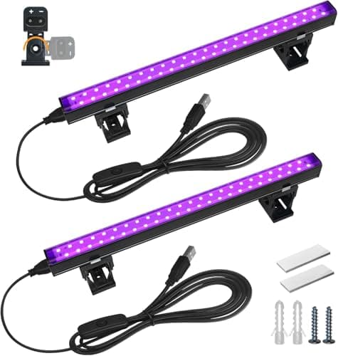 Image of Barrina UV LED Blacklight, 10W 1ft USB Black Light, Adjustable Black Light Bar for Fluorescent Poster Glow Party Body Paint, Halloween Decorations, Portable UV Lights for Cabinet 2 Packs