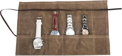Image of HJSSAA Waxed Canvas Watch Roll,Watch Roll Organizer with 6 Slots,Watch Travel Case,Handmade Watch Case,Watch Strap Organiser Bag, Watch Box, Gifts for Men