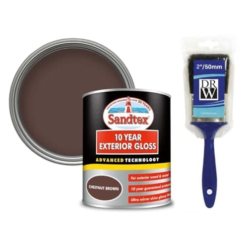Image of DRW Chestnut Brown 10 Year Gloss Multi Surface Paint 750ml +2" Brush| Interior and Exterior Wood Metal and PVC Paint | High Shine Durable Gloss Finish